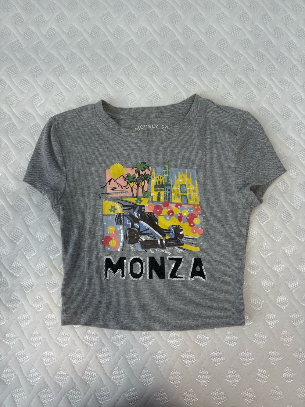 Aeropostale Grey Tee with Colorful Monza Racing Graphic S